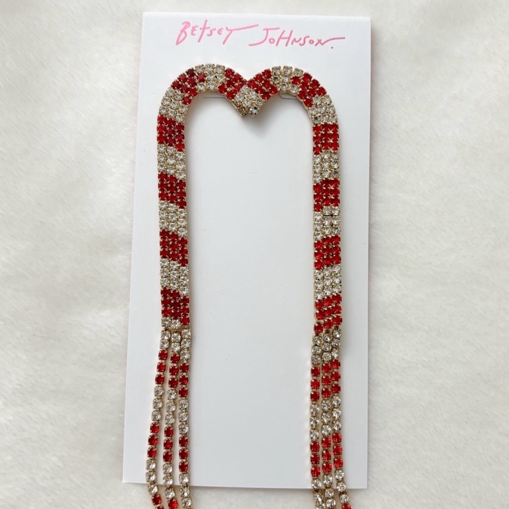🎄Betsey Johnson Dazzling Candy Cane Rhinestone Earrings